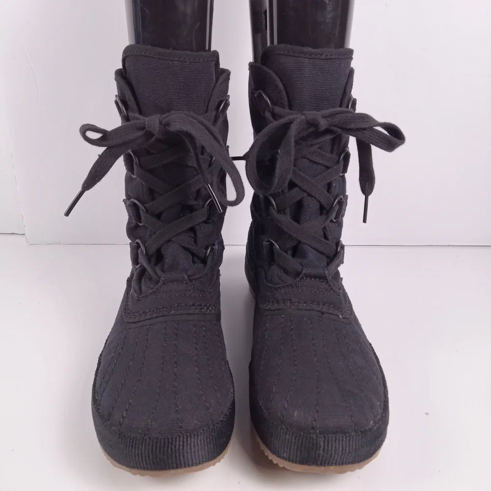 SOREL Women’s Tivoli Rugged Black Canvas Mid-Calf Winter Boots Size 9 Gorpcore
